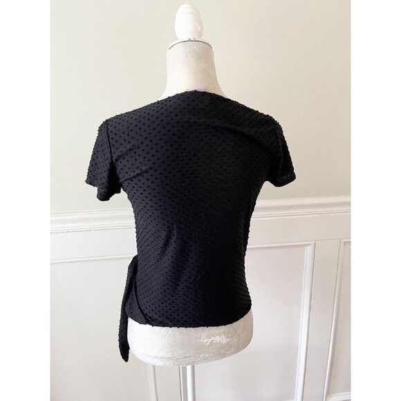 Alya Black Swiss Dot Crossover Side Tie Top - Picture 3 of 4